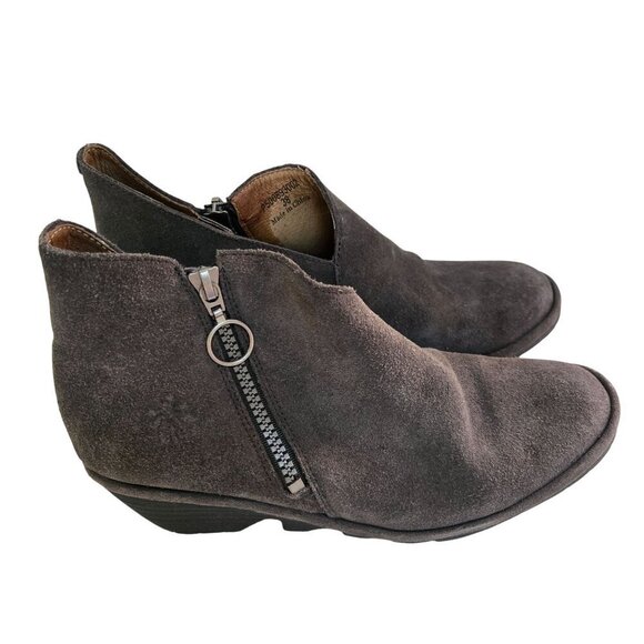 Fly London Poro Ankle Wedge Bootie Charcoal Gray Suede Size 38 - Picture 1 of 9